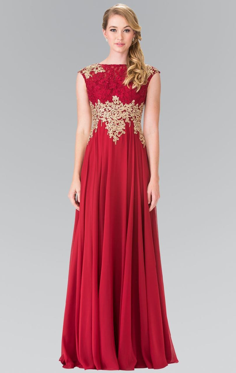 Elizabeth K - GL2228 Embellished Bateau Chiffon A-Line Dress Special Occasion Dress XS / Burgundy