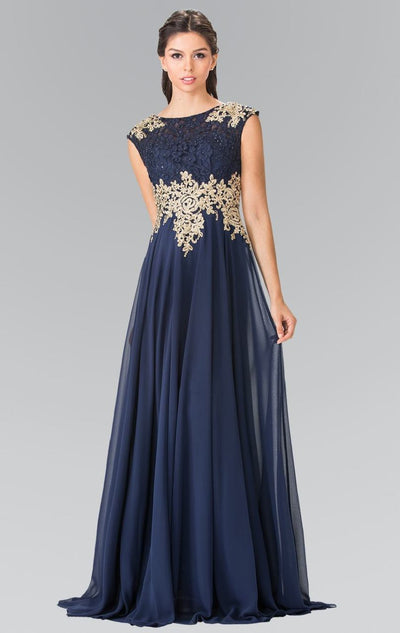 Elizabeth K - GL2228 Embellished Bateau Chiffon A-Line Dress Special Occasion Dress XS / Navy