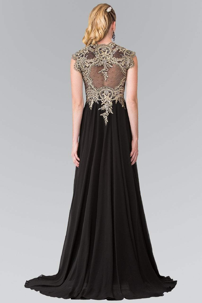 Elizabeth K GL2229 - Long A-line Dress - Scalloped neckline, Embroidery, Sheer bodice ADASA Elizabeth K GL2229 - Long A-line Dress - Scalloped neckline, Embroidery, Sheer bodice ADASA
