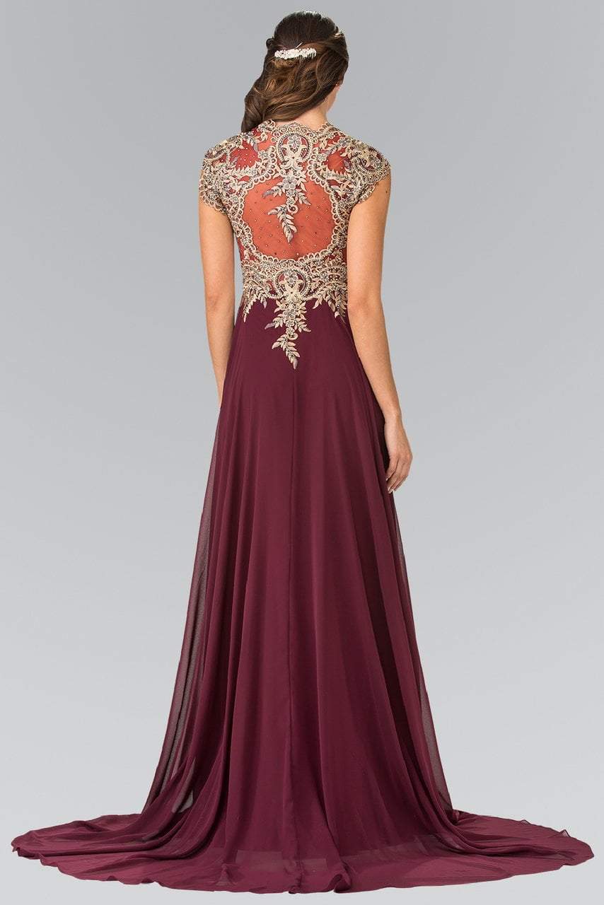 Elizabeth K GL2229 - Long A-line Dress - Scalloped neckline, Embroidery, Sheer bodice ADASA Elizabeth K GL2229 - Long A-line Dress - Scalloped neckline, Embroidery, Sheer bodice ADASA