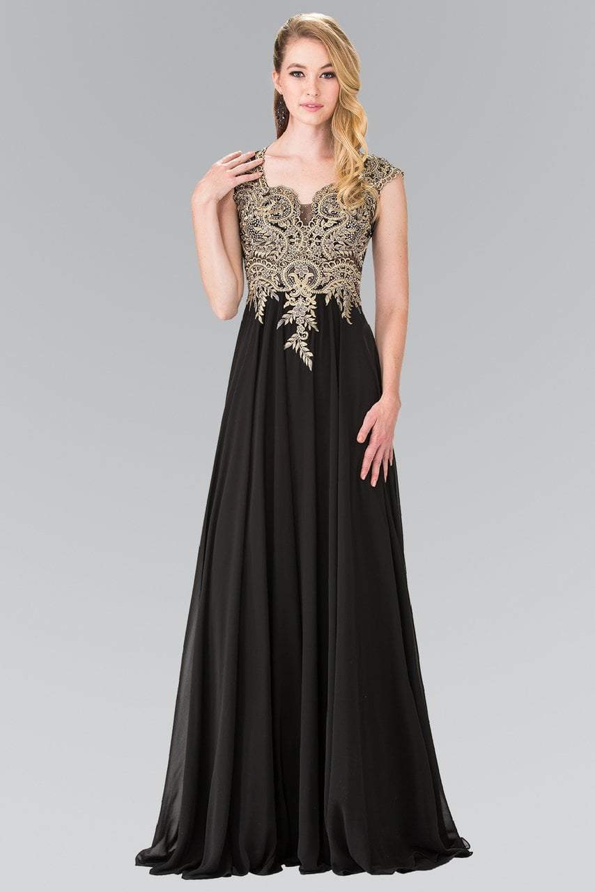 Elizabeth K - GL2229 Gilt Embroidered Bateau A-Line Gown Mother of the Bride Dresses XS / Black