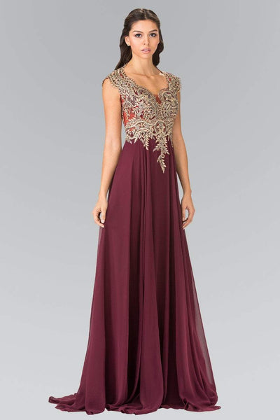 Elizabeth K - GL2229 Gilt Embroidered Bateau A-Line Gown Mother of the Bride Dresses XS / Burgundy