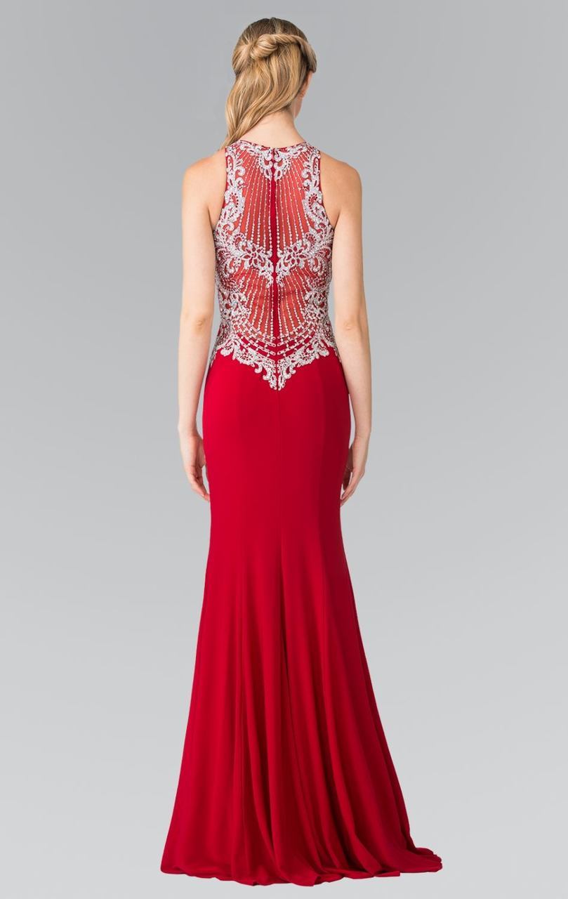 Elizabeth K - GL2232 Embellished High Neck Jersey Sheath Dress Evening Dresses