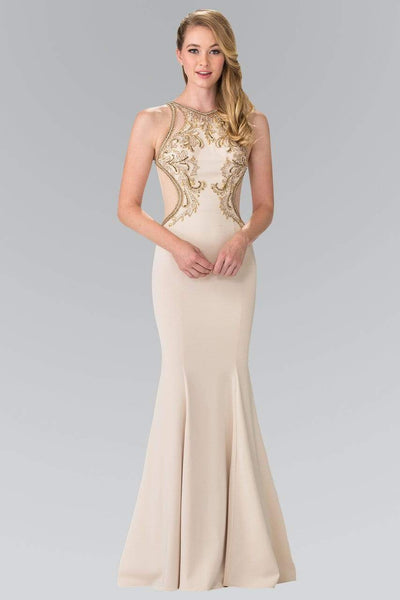 Elizabeth K - GL2237 Bead Embellished Halter Neck Gown Special Occasion Dress XS / Champagne
