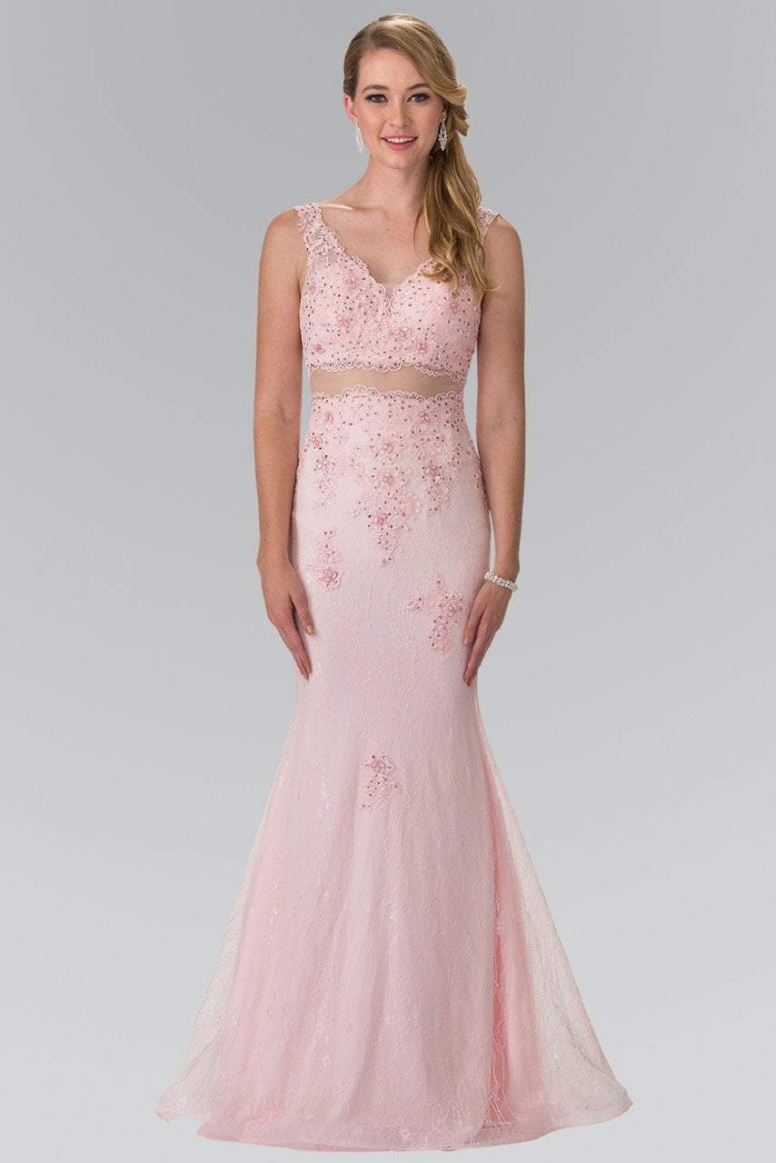 Elizabeth K - GL2240 Laced V-Neck Trumpet Gown Special Occasion Dress XS / Blush