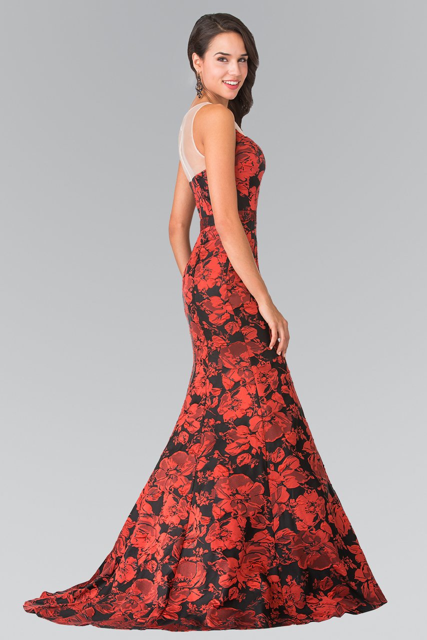 Elizabeth K - GL2246 Illusion Bateau Neckline with Floral Print Gown Special Occasion Dress