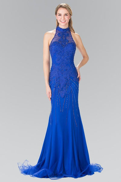 Elizabeth K - GL2263 Sequined Halter Long Dress Special Occasion Dress XS / Royal Blue