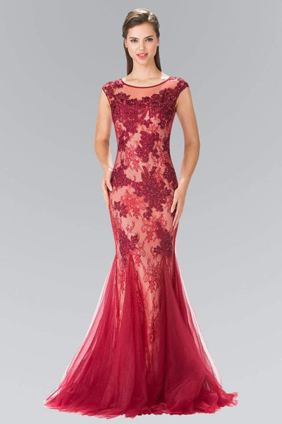 Elizabeth K - GL2276 Sleeveless Illusion Tulle Trumpet Gown Special Occasion Dress XS / Burgundy