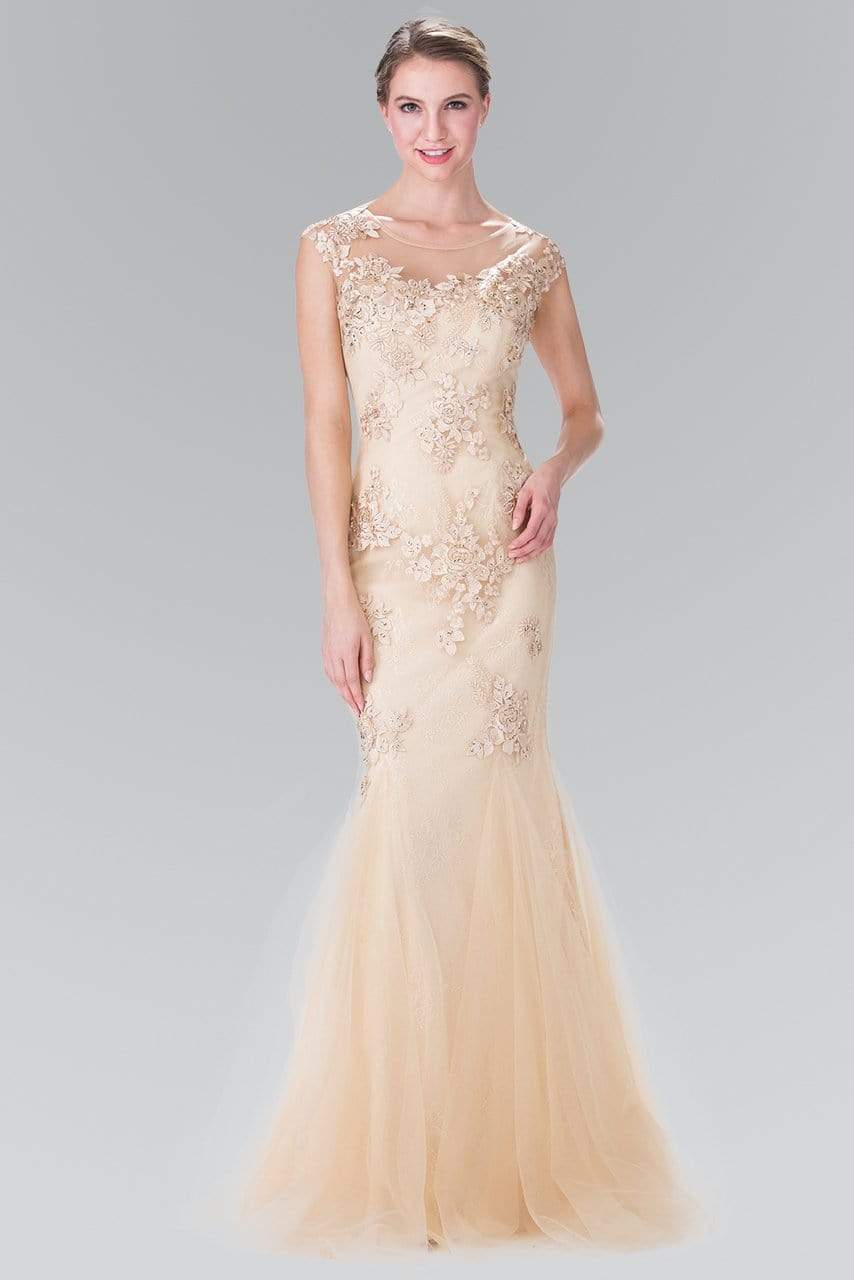 Elizabeth K - GL2276 Sleeveless Illusion Tulle Trumpet Gown Special Occasion Dress XS / Champagne