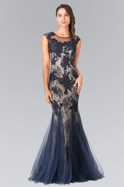 Elizabeth K - GL2276 Sleeveless Illusion Tulle Trumpet Gown Special Occasion Dress XS / Navy