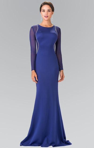 Elizabeth K - GL2284 Beaded Scoop Neck Rome Jersey Sheath Dress Special Occasion Dress XS / Royal Blue
