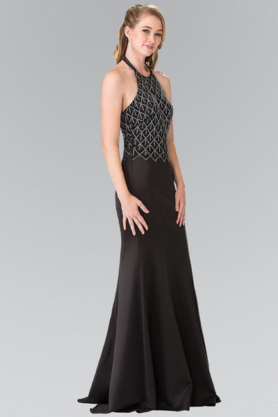 Elizabeth K - GL2285 Beaded Halter Trumpet Dress Special Occasion Dress XS / Black