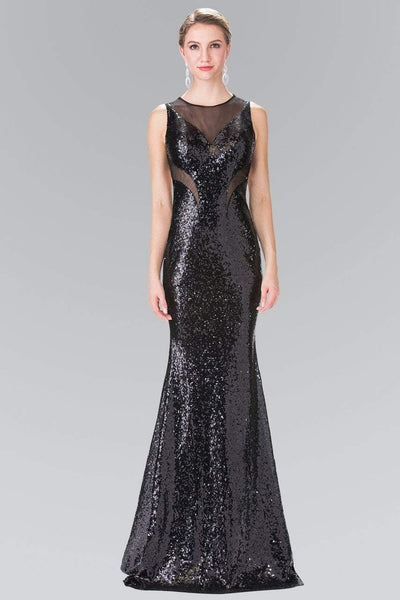 Elizabeth K - GL2292 Sequined Illusion Panel Sheath Gown Special Occasion Dress XS / Black