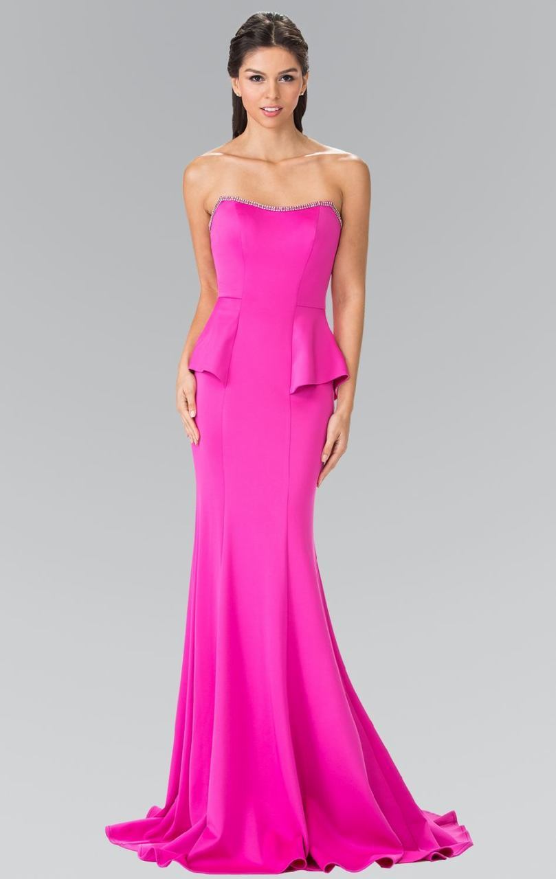 Elizabeth K - GL2304 Strapless Peplum Long Dress Special Occasion Dress XS / Fuchsia