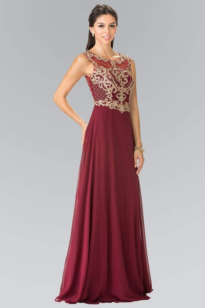 Elizabeth K - GL2316 Embroidered Scoop Neck Chiffon Dress Special Occasion Dress XS / Burgundy