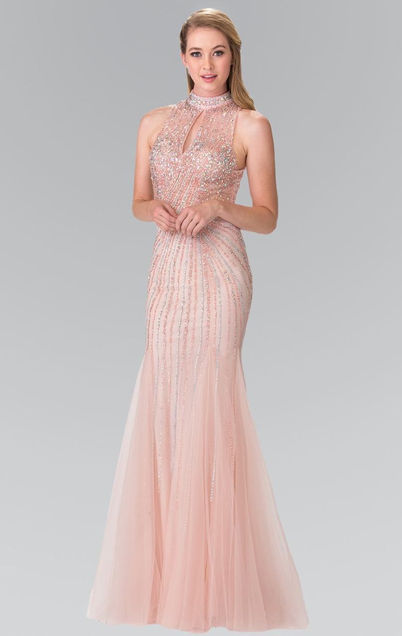 Elizabeth K - GL2330 Sequined Halter Trumpet Gown Special Occasion Dress XS / Blush