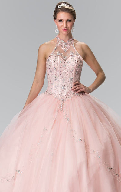 Elizabeth K - GL2348 Bead Embellished Halter Neck Tulle Ballgown Special Occasion Dress