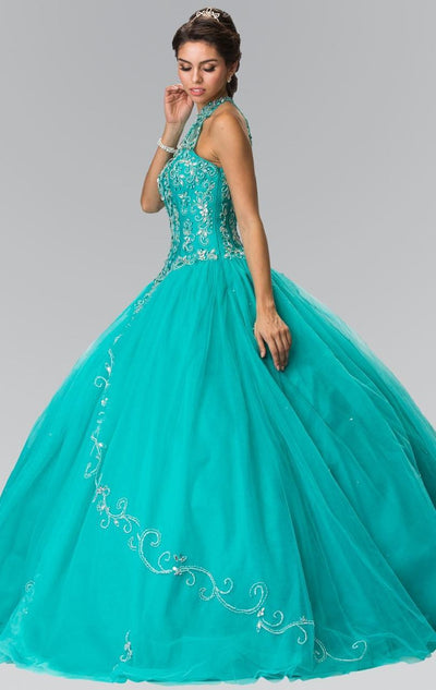 Elizabeth K - GL2348 Bead Embellished Halter Neck Tulle Ballgown Special Occasion Dress XS / Tiffany