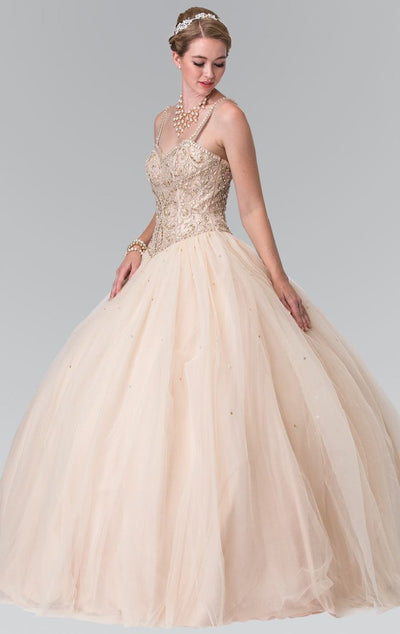 Elizabeth K - GL2350 Sleeveless Beaded Ballgown Special Occasion Dress XS / Champagne