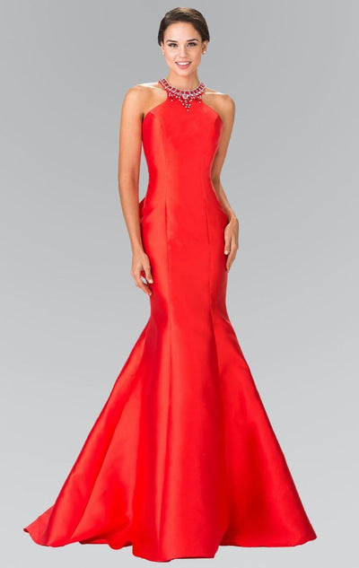 Elizabeth K - GL2353 Beaded High Neck Charmeuse Mermaid Gown Special Occasion Dress XS / Red
