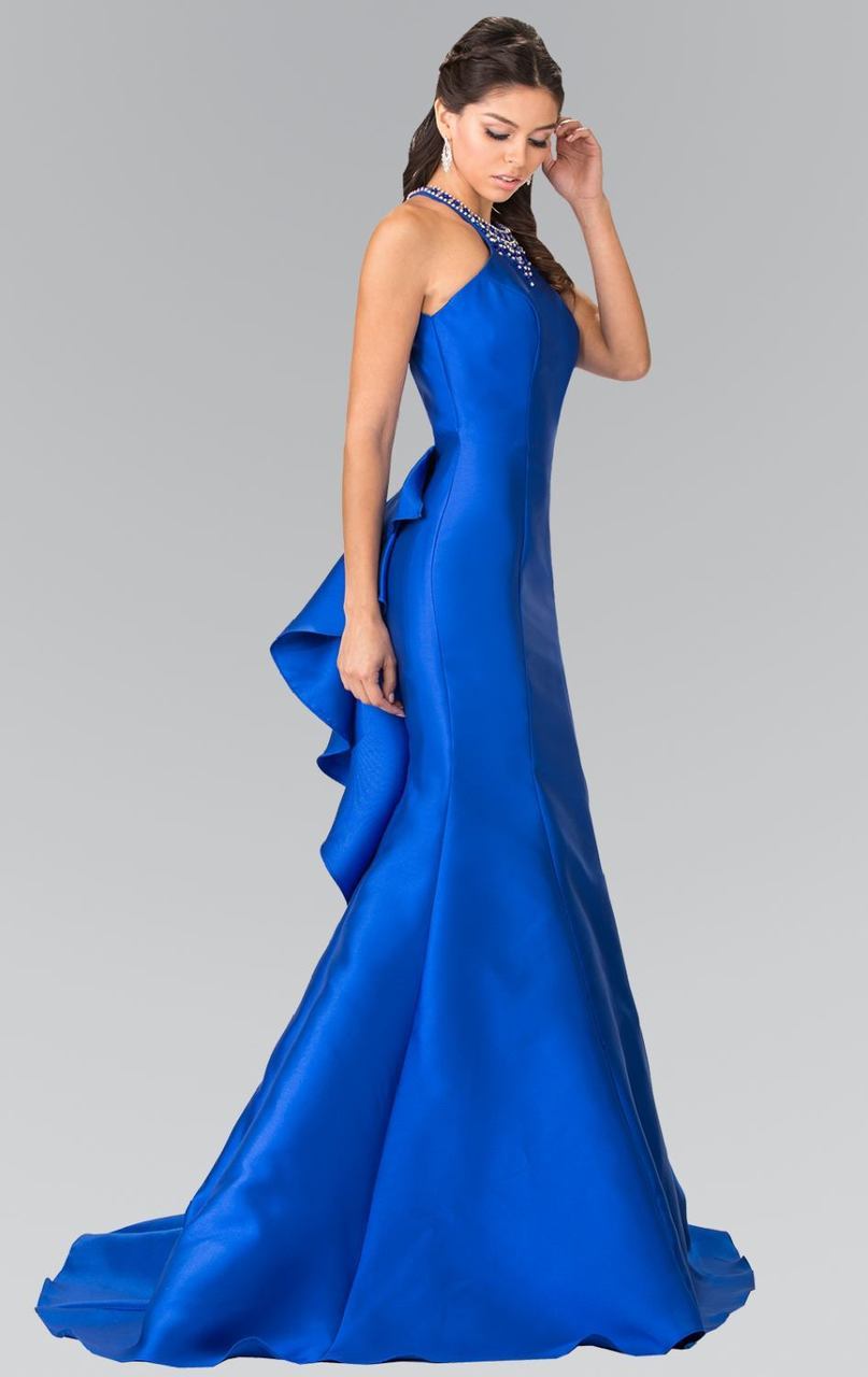 Elizabeth K - GL2353 Beaded High Neck Charmeuse Mermaid Gown Special Occasion Dress XS / Royal Blue
