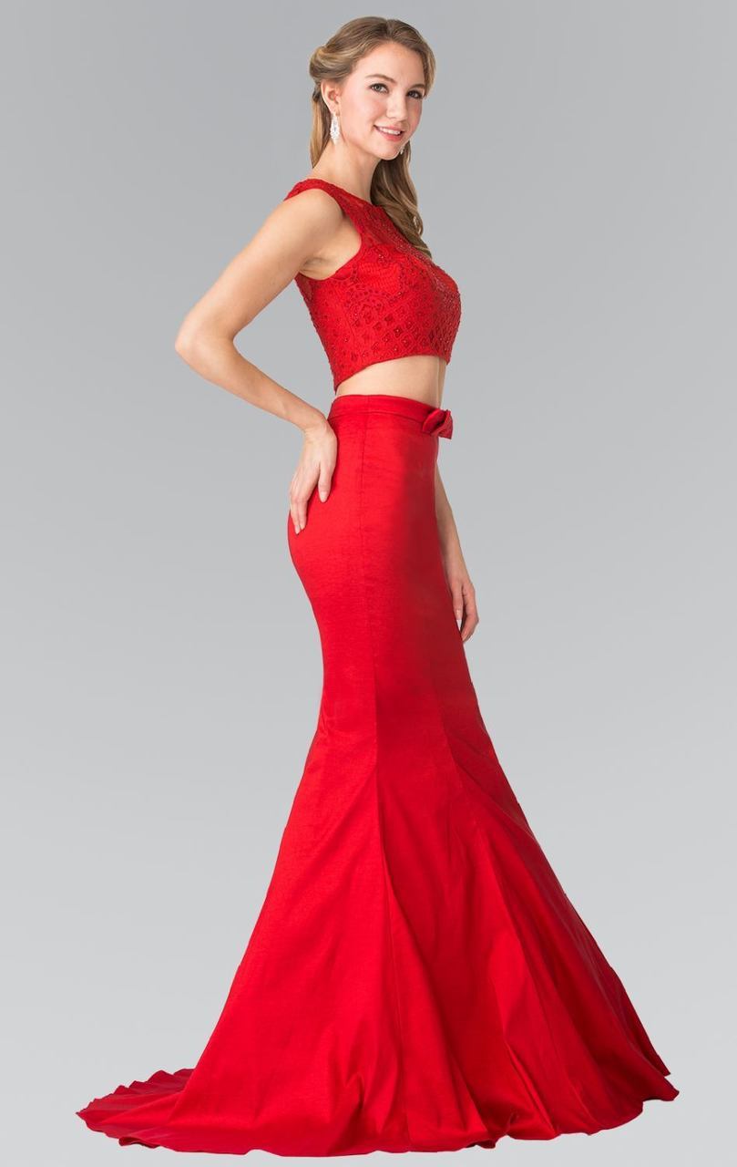 Elizabeth K - GL2354 Embellished Bateau Neck Lace Mermaid Dress Special Occasion Dress XS / Red