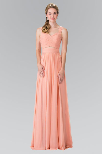 Elizabeth K - GL2366 Ruched Sweetheart Bodice Long Chiffon Gown Special Occasion Dress XS / Coral