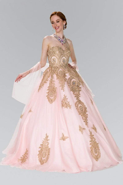 Elizabeth K - GL2379 Strapless Sweetheart Gilt Lace Ballgown Special Occasion Dress XS / Blush