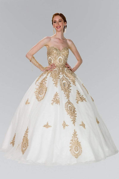 Elizabeth K - GL2379 Strapless Sweetheart Gilt Lace Ballgown Special Occasion Dress XS / Off.Wht