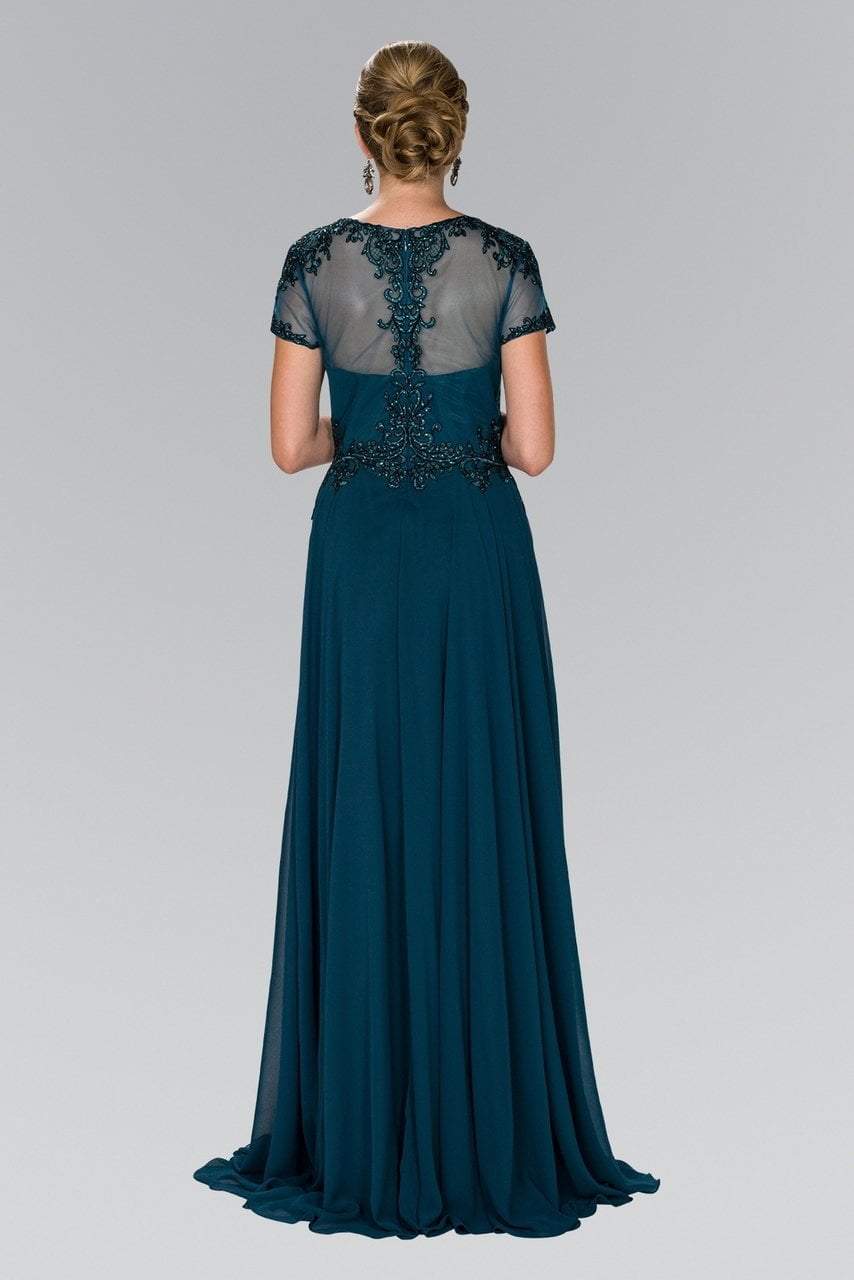 Elizabeth K - GL2406 Short Sleeve Illusion Lace Ornate Chiffon Gown Special Occasion Dress