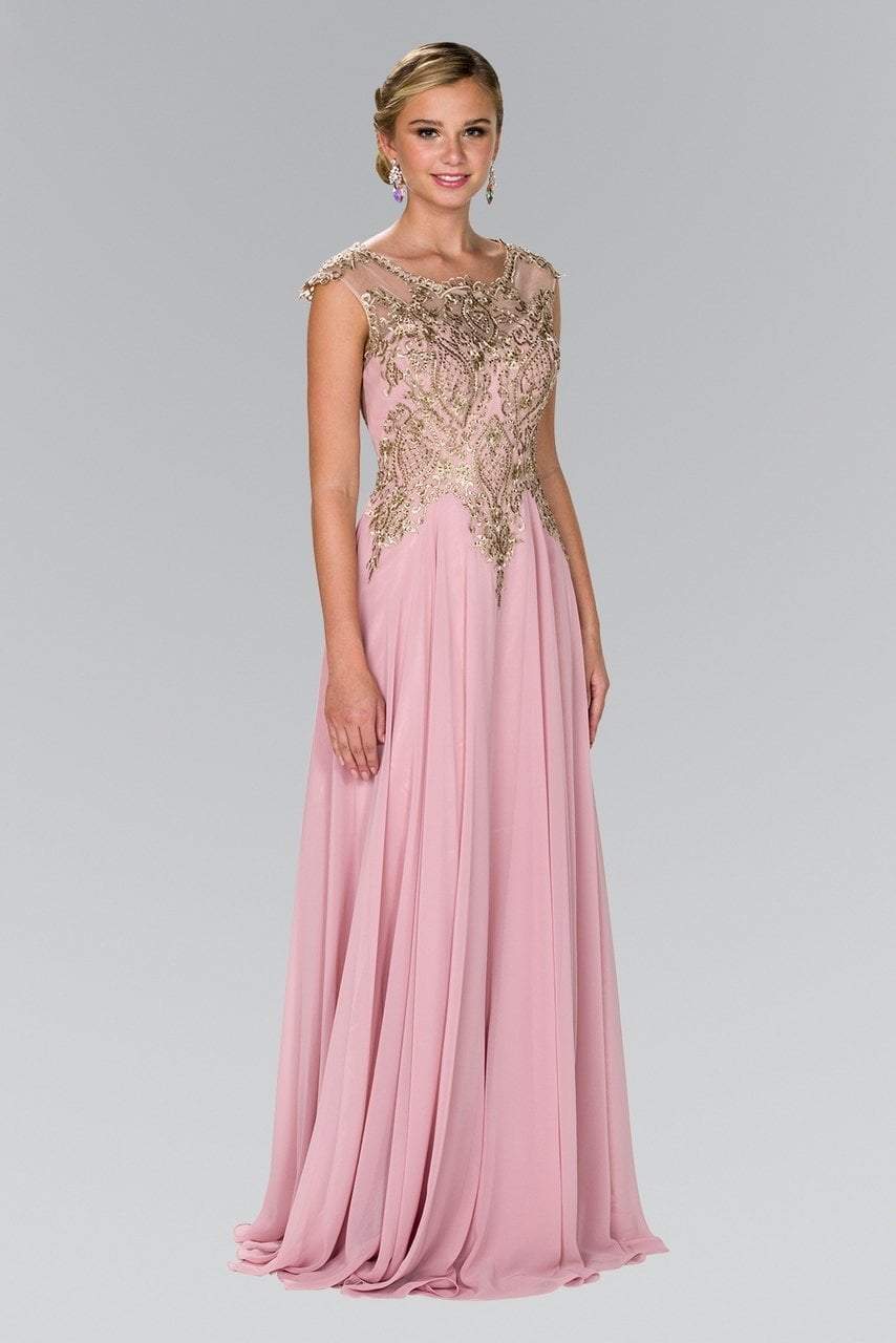 Elizabeth K - GL2407 Cap Sleeve Gilt Embroidered Bodice Gown Special Occasion Dress XS / D.Rose/Gold
