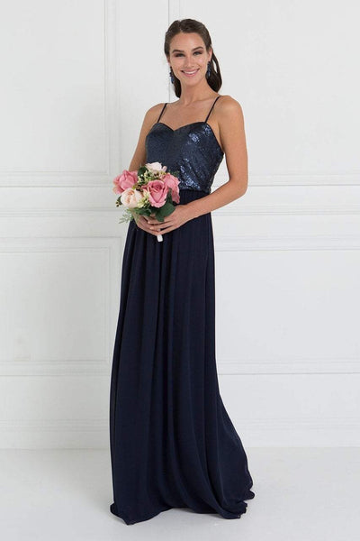 Elizabeth K - GL2416 Sequined Sweetheart Chiffon A-line Dress Special Occasion Dress XS / Navy