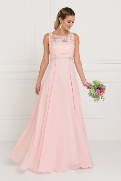 Elizabeth K - GL2420 Jeweled Waist Lace A-Line Gown Special Occasion Dress XS / Blush