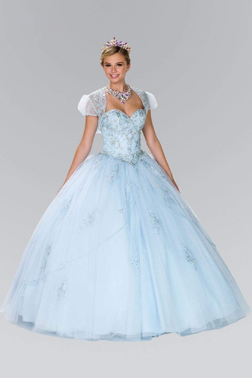 Elizabeth K - GL2427 Embellished Sweetheart Ballgown with Bolero Special Occasion Dress XS / Blue