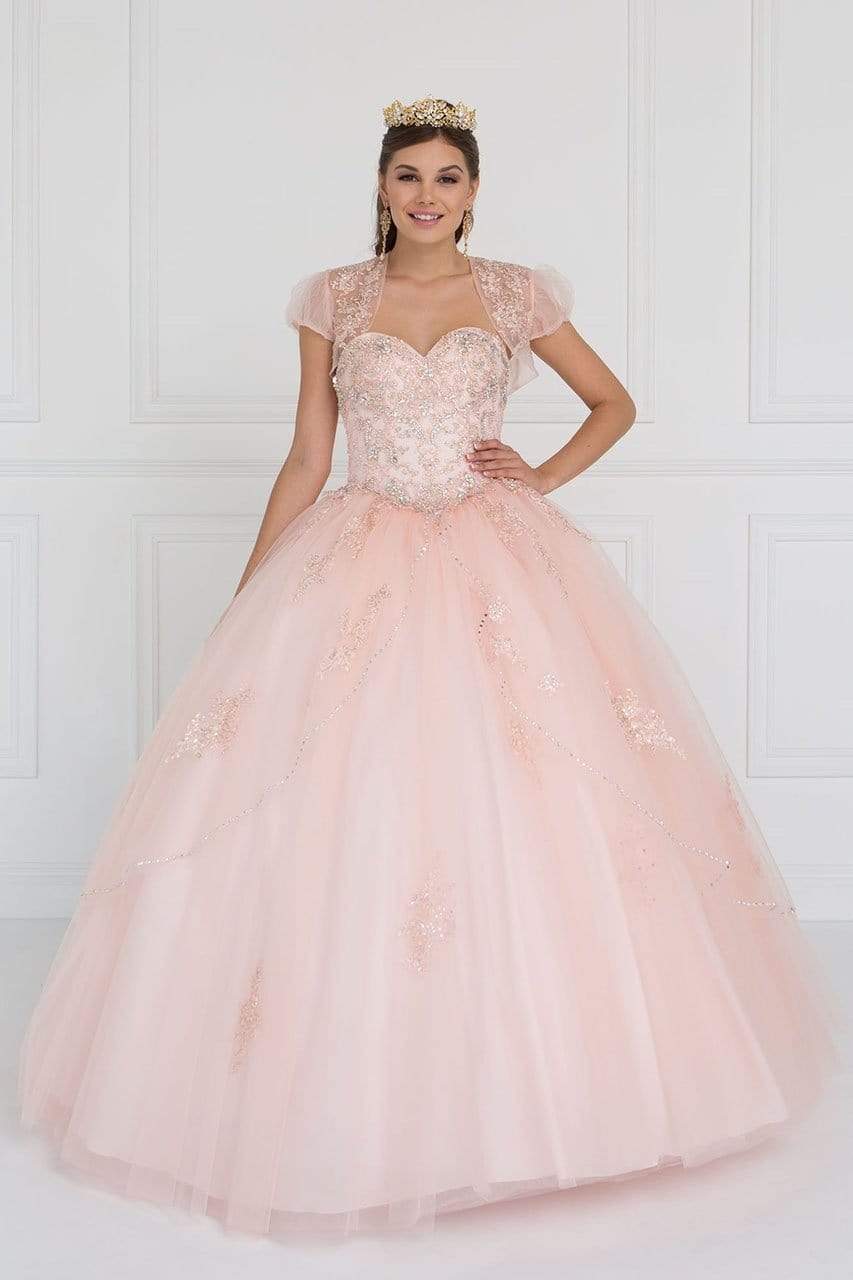 Elizabeth K - GL2427 Embellished Sweetheart Ballgown with Bolero Special Occasion Dress XS / Blush