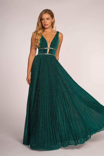 Elizabeth K - GL2501 Illusion Plunging Neck Metallic Prom Dress Special Occasion Dress XS / Teal Green