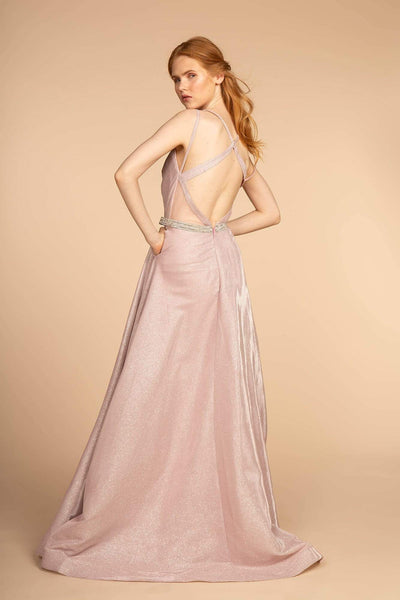 Elizabeth K - GL2504 Pleated Plunging Bodice Glitter Long Gown Prom Dresses