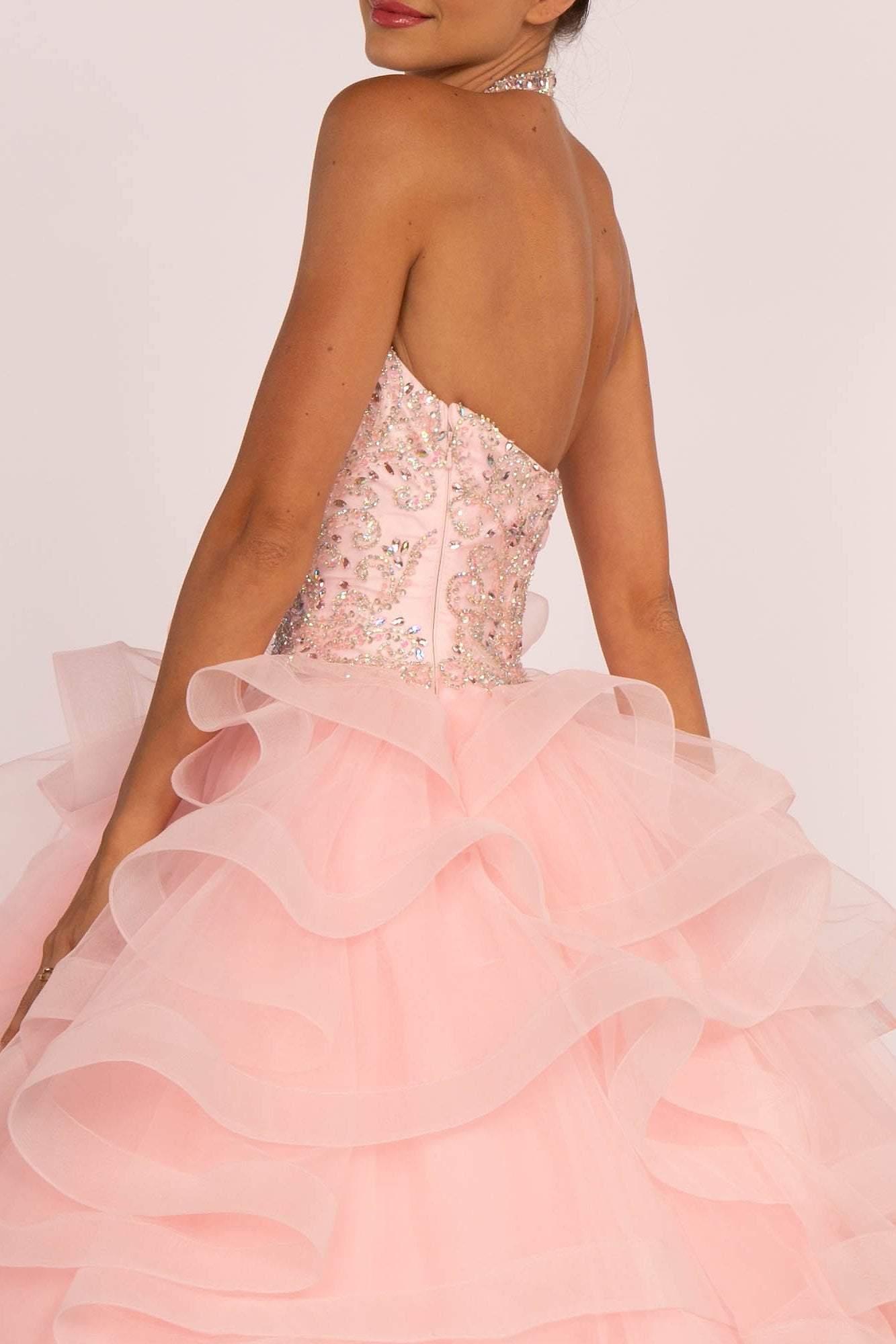 Elizabeth K - GL2512 Ornate Illusion High Halter Ruffled Ballgown Special Occasion Dress