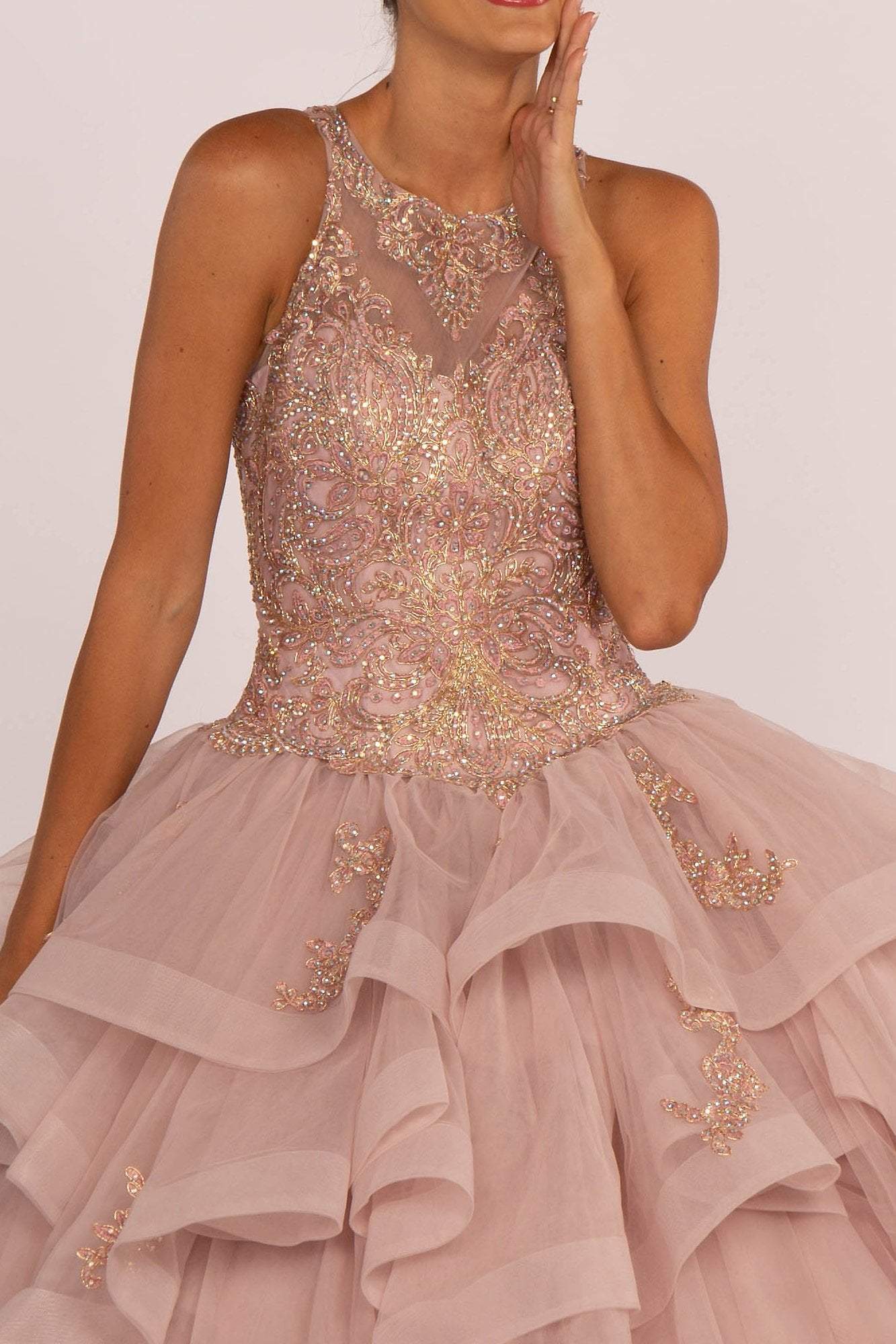 Elizabeth K - GL2513 Illusion Jewel-Ornate Appliqued Ballgown Special Occasion Dress