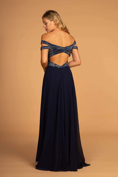 Elizabeth K - GL2527 Jeweled Bodice Plunging Off Shoulder Gown Special Occasion Dress