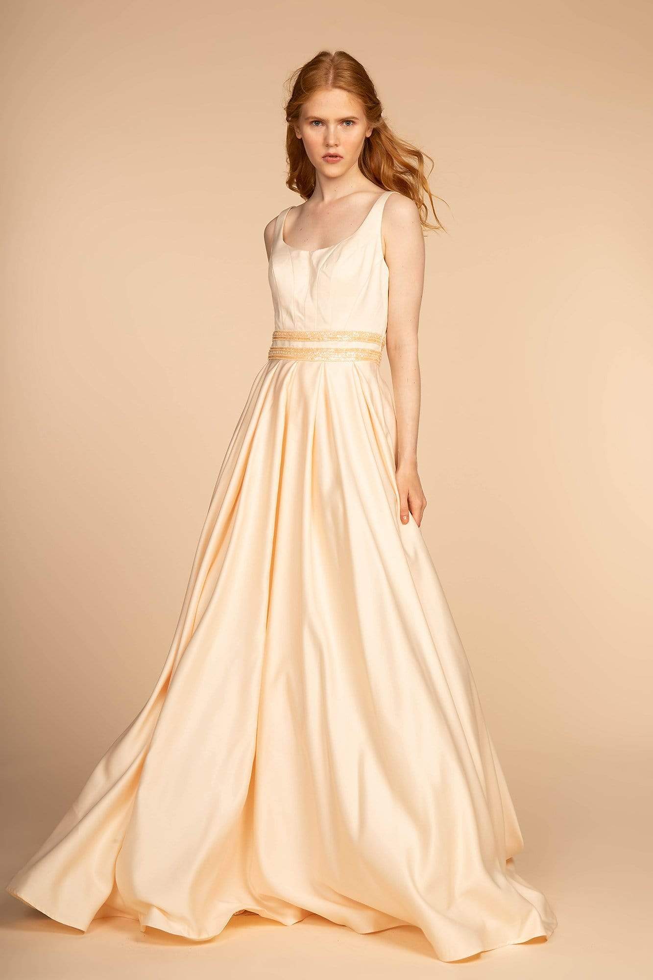 Elizabeth K - GL2531 Sleeveless Sheer Lace Applique Back Satin Gown Special Occasion Dress XS / Champagne