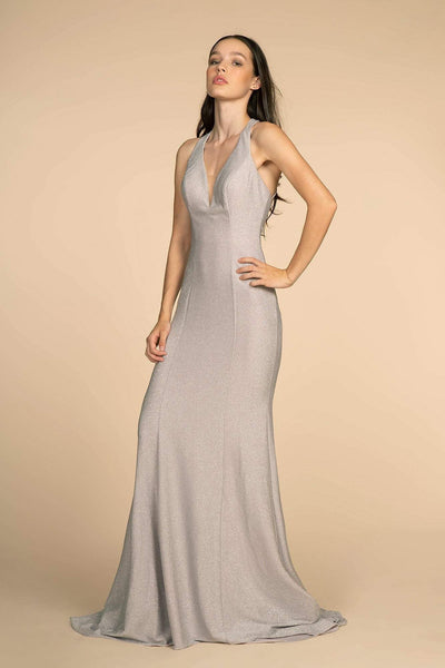 Elizabeth K - GL2549 V-neck Shimmer Fabric Mermaid Dress Special Occasion Dress XS / Silver