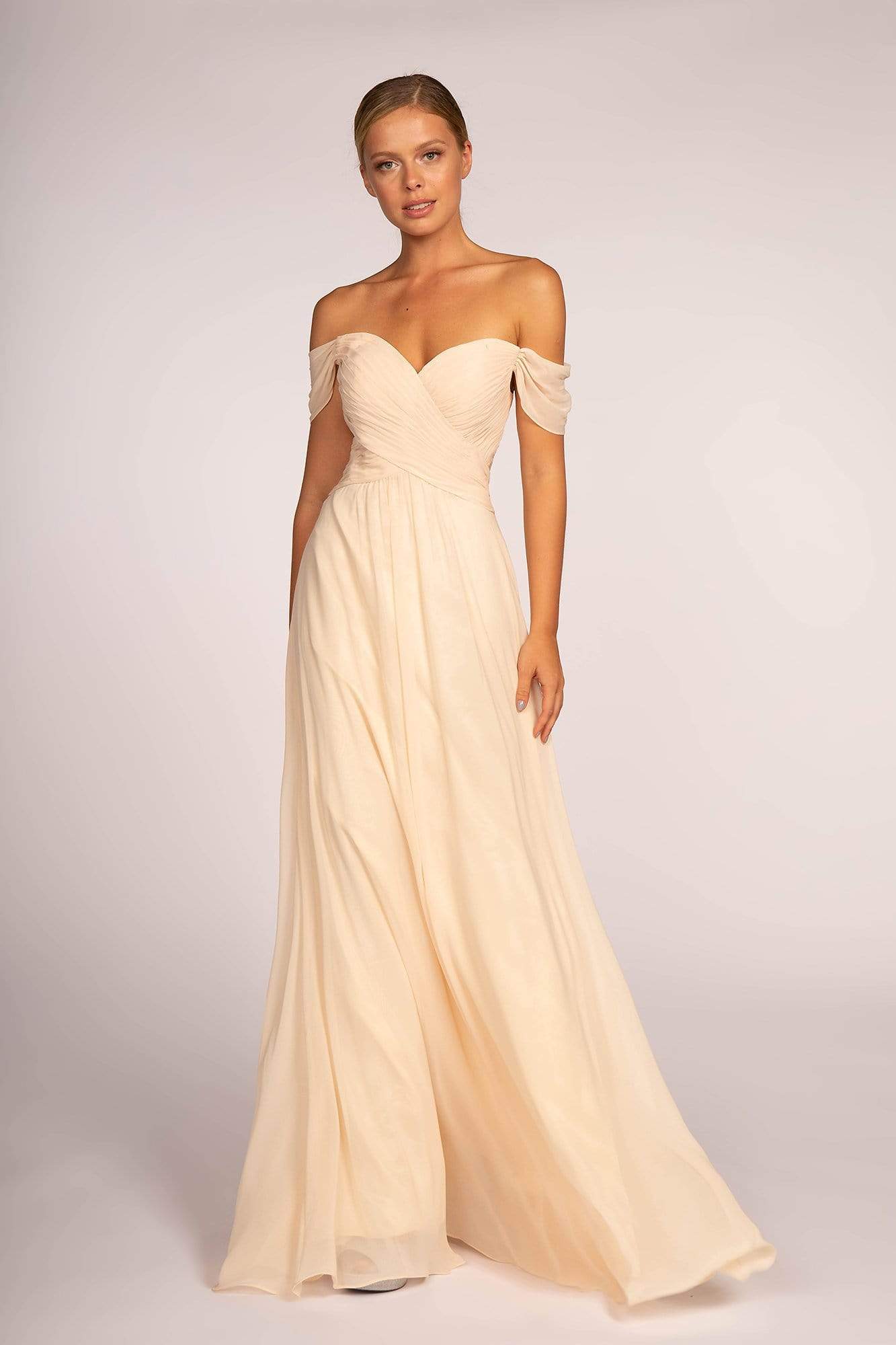 Elizabeth K - GL2550 Pleated Off-Shoulder Chiffon A-line Dress Bridesmaid Dresses XS / Champagne