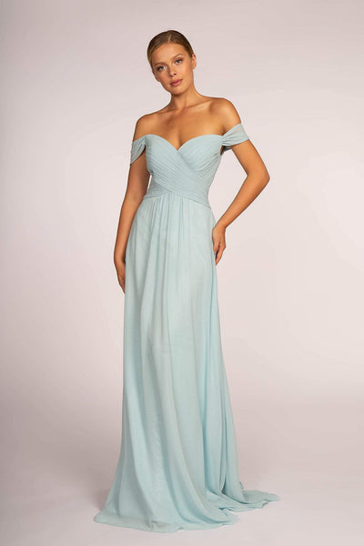 Elizabeth K - GL2550 Pleated Off-Shoulder Chiffon A-line Dress Bridesmaid Dresses XS / Silvery Blue