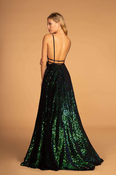 Elizabeth K - GL2581 Allover Sequin Sexy Open Back A-Line Gown Evening Dresses