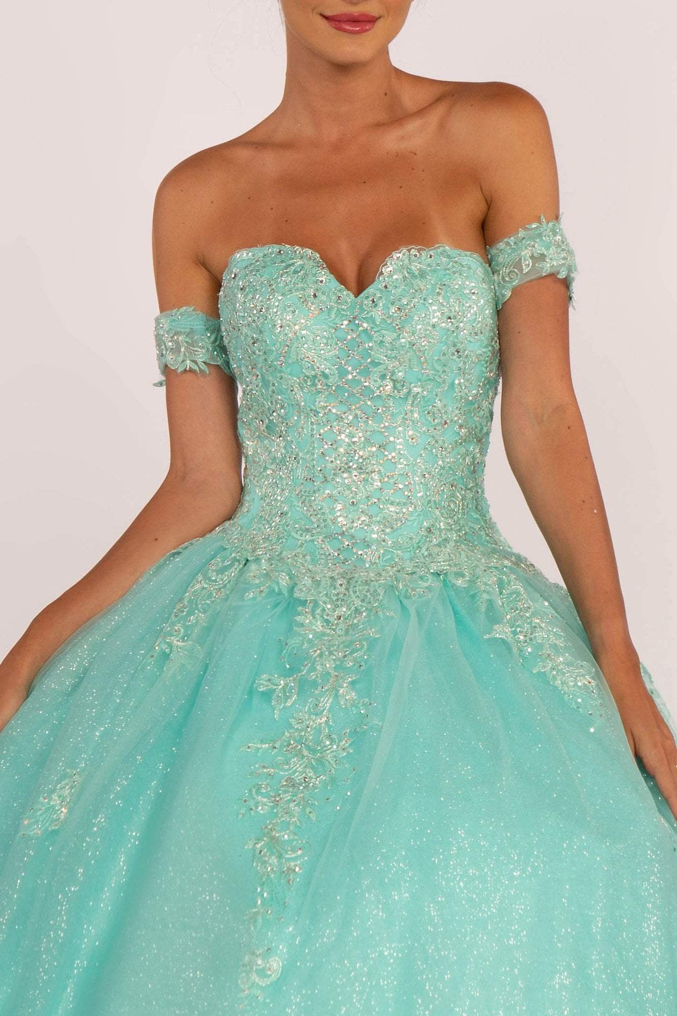 Elizabeth K - GL2604 Strapless Sweetheart Appliqued Glitter Ballgown Special Occasion Dress
