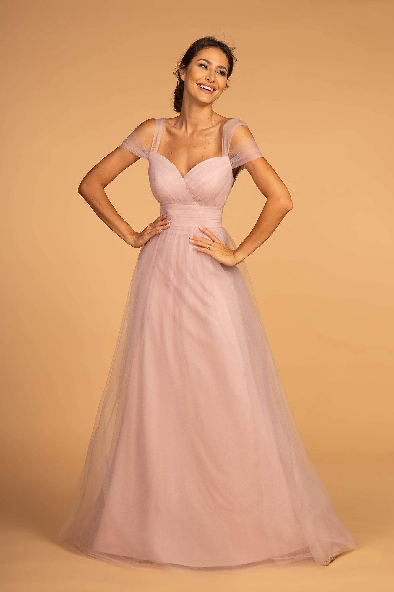 Elizabeth K - GL2610 Cold Shoulder Sweetheart Neck Tulle A-Line Gown Prom Dresses XS / Mauve