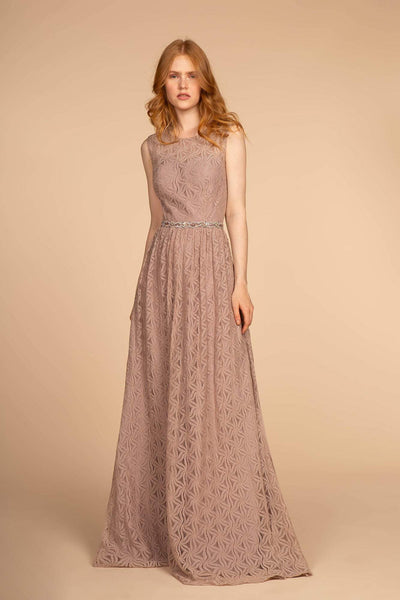 Elizabeth K - GL2611 Floral Lace Jewel A-Line Evening Gown Bridesmaid Dresses XS / Mauve