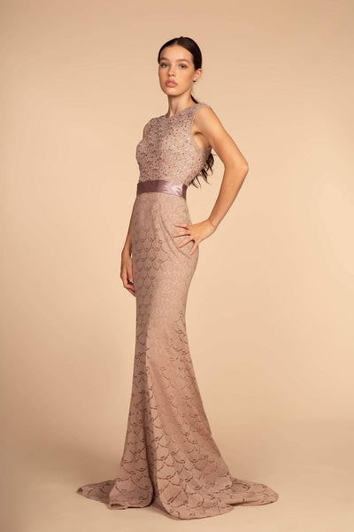 Elizabeth K - GL2613 Sequined Lace Jewel Neck Trumpet Dress Bridesmaid Dresses XS / Mauve