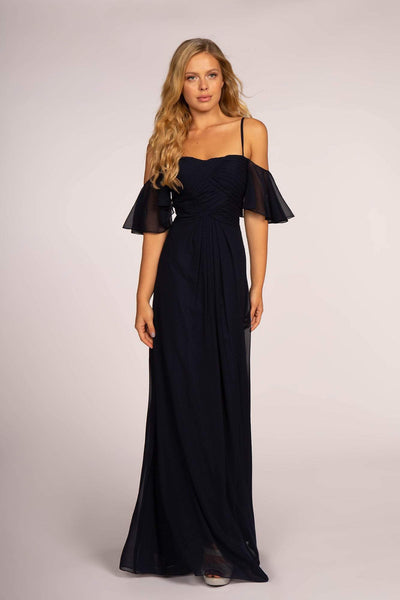 Elizabeth K - GL2615 Pleated Straight Across Neck Chiffon Dress Bridesmaid Dresses XS / Navy